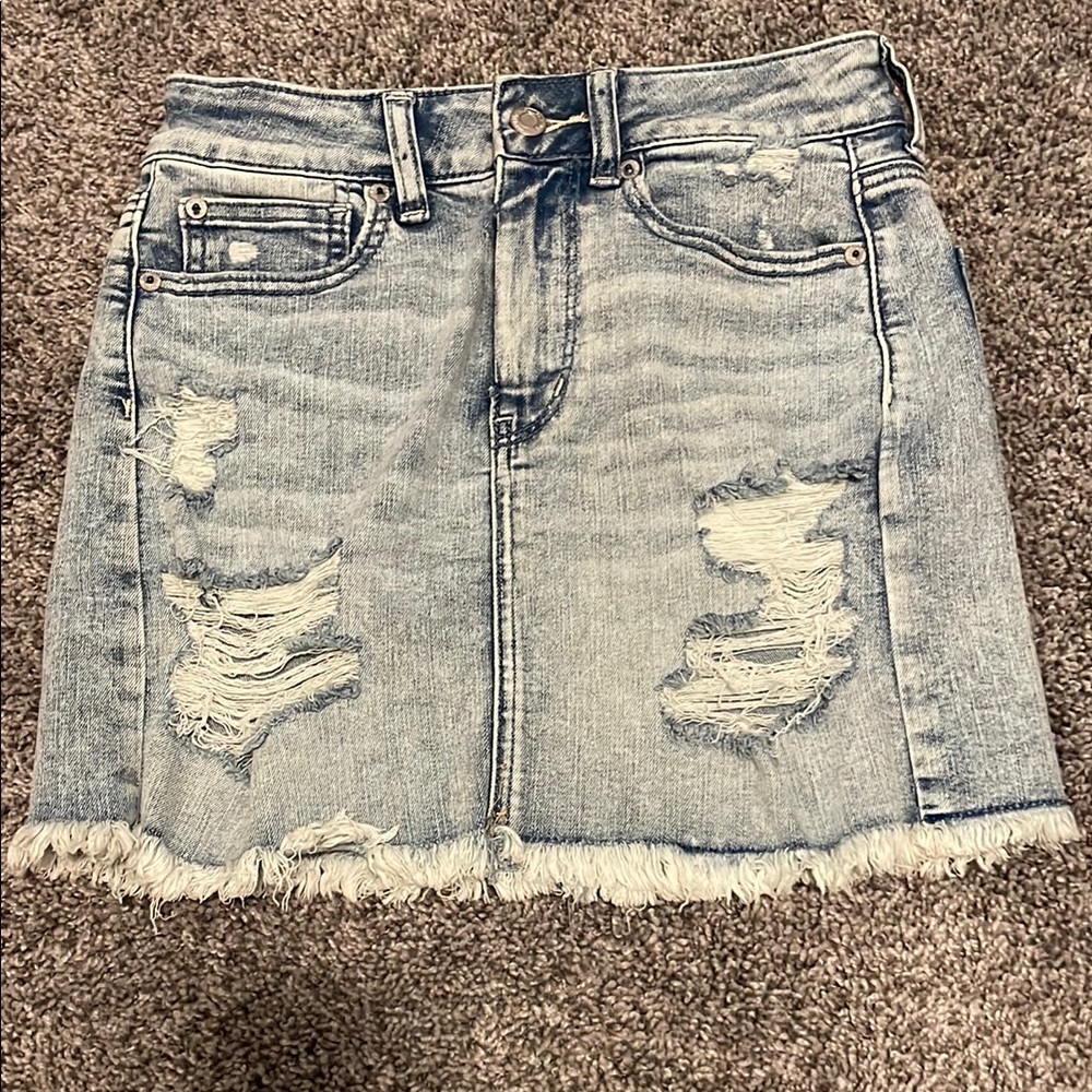 Distressed Denim Skirt American Eagle 0 Regular